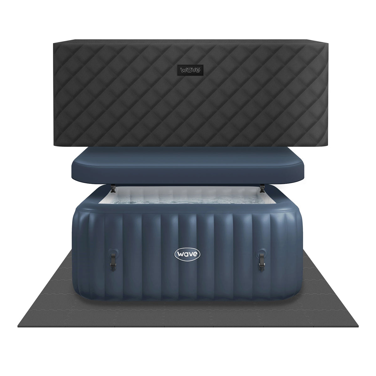 Wave Pacific 6 Person Inflatable Hot Tub Spa - Navy (Energy Efficient Bundle)