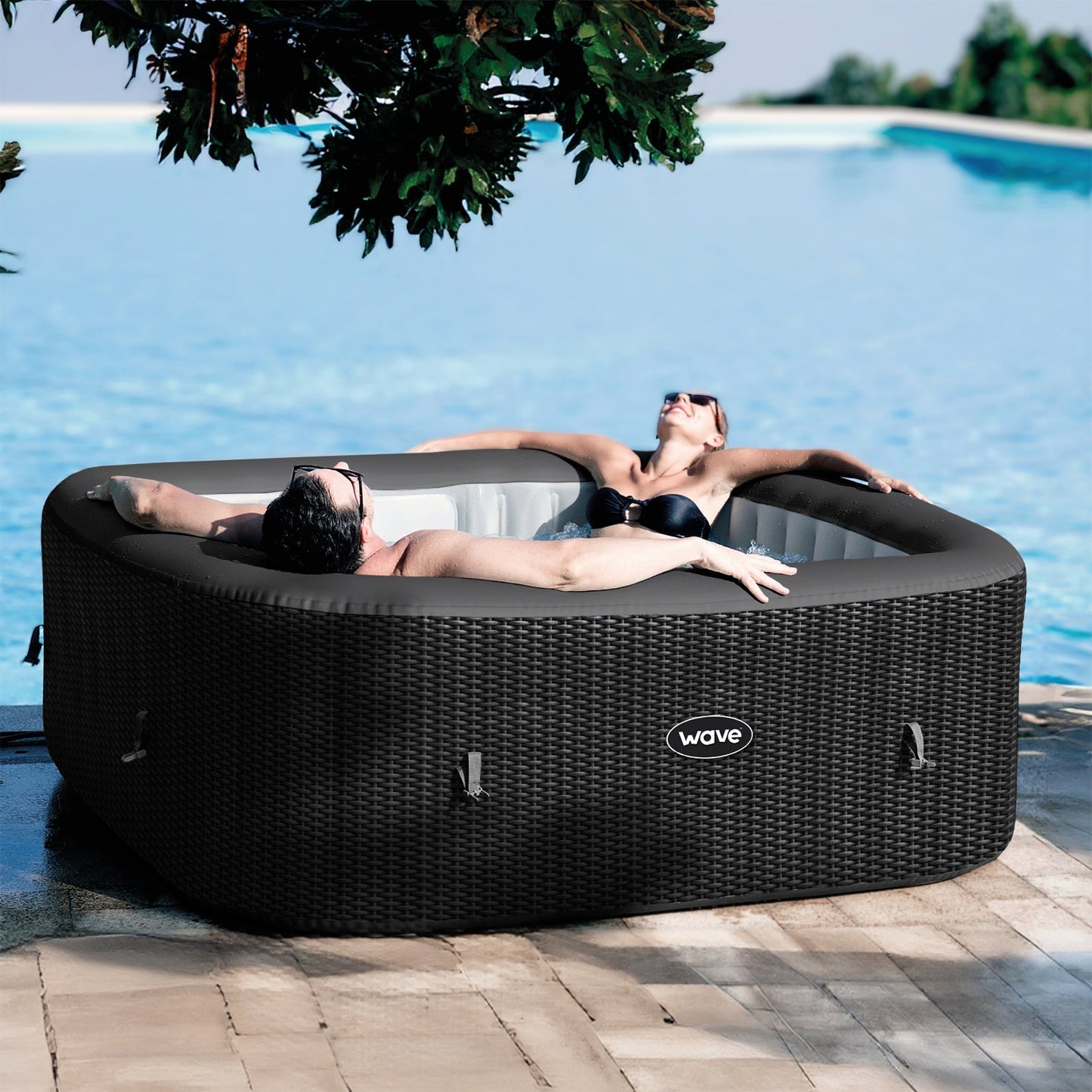 Wave Pacific 4 Person Inflatable Hot Tub - Slate Rattan (Energy Efficient Bundle)