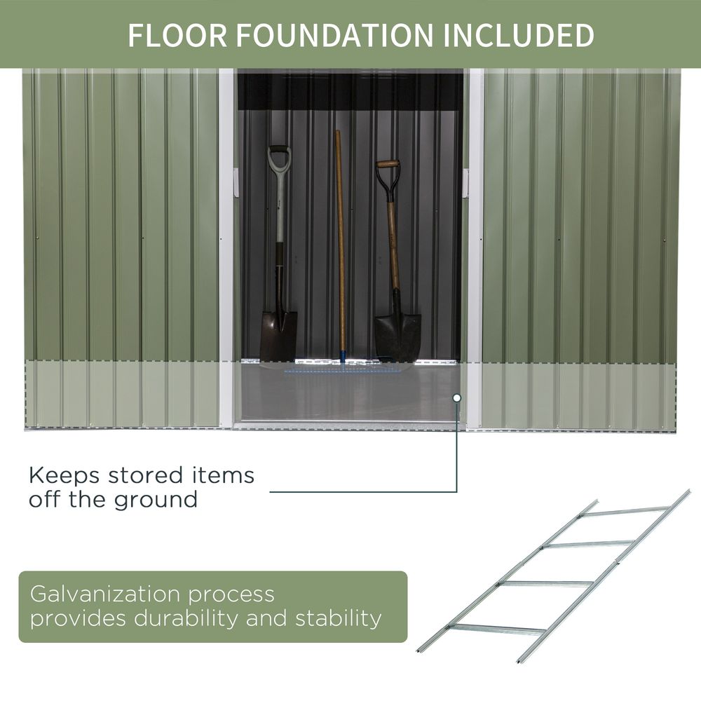 9 x 6FT Garden Metal Storage Shed Tool Box Foundation Vent & Doors Green