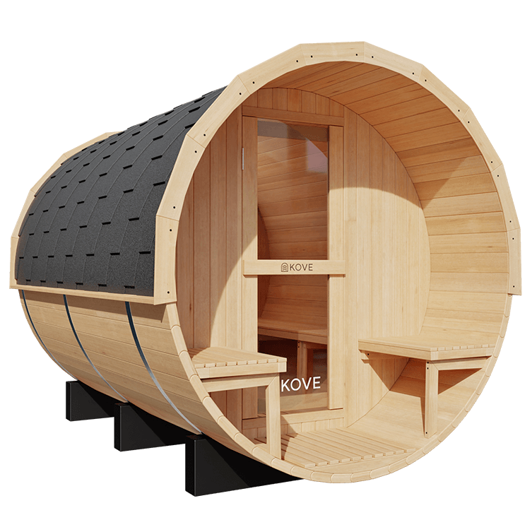 KOVE Outdoor Barrel Sauna – 5–6 Person Garden Sauna with 6kW Electric Heater