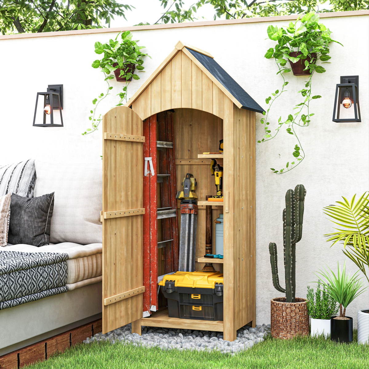 Outsunny Wooden Small Garden Shed with 3 Shelves and Tilt Roof - Hot Tub Shop