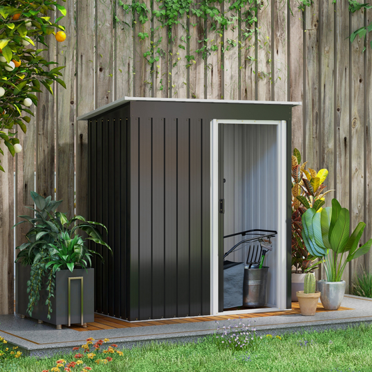 Outsunny 5 x 3ft Garden Storage Shed Sliding Door Sloped Roof Tool, Black - Hot Tub Shop