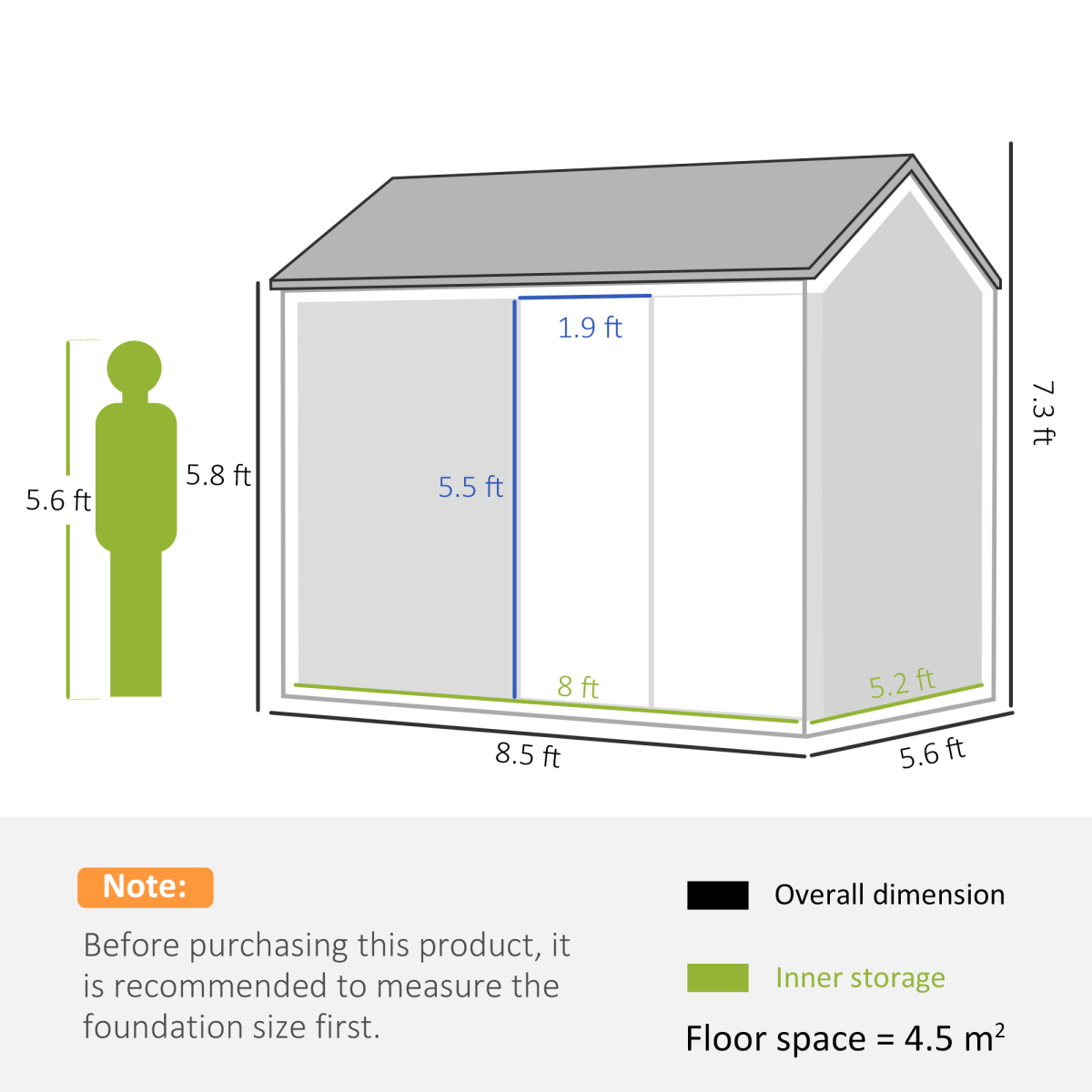 Outsunny 8x6ft Metal Garden Shed - Grey, Outdoor Storage w/ Doors, Window, Metal Construction