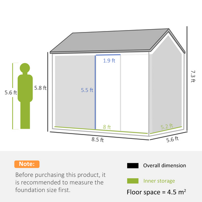 Outsunny 8x6ft Metal Garden Shed - Grey, Outdoor Storage w/ Doors, Window, Metal Construction