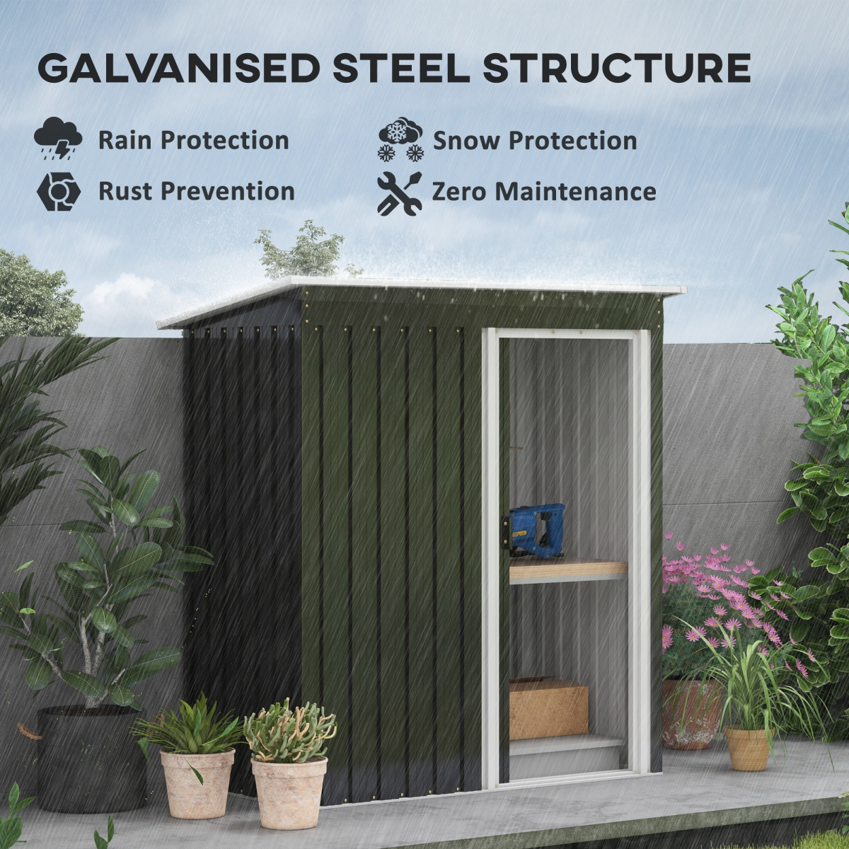 Outsunny 5 x 3ft Garden Storage Shed Sliding Door Sloped Roof Tool, Black - Hot Tub Shop