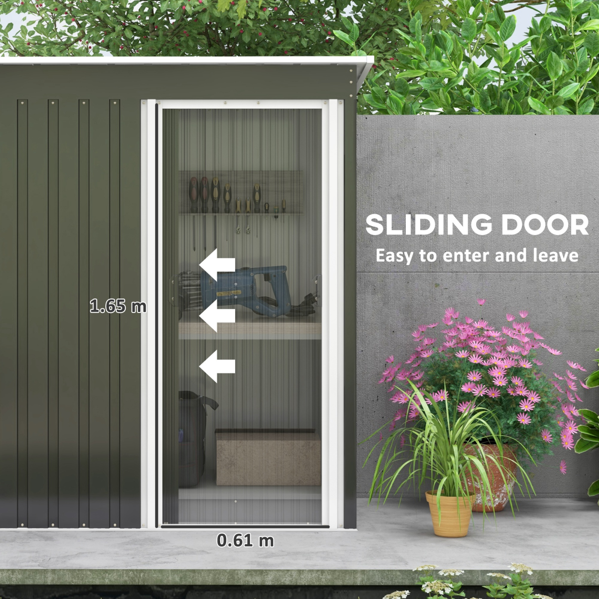 Outsunny 5 x 3ft Garden Storage Shed Sliding Door Sloped Roof Tool, Black - Hot Tub Shop