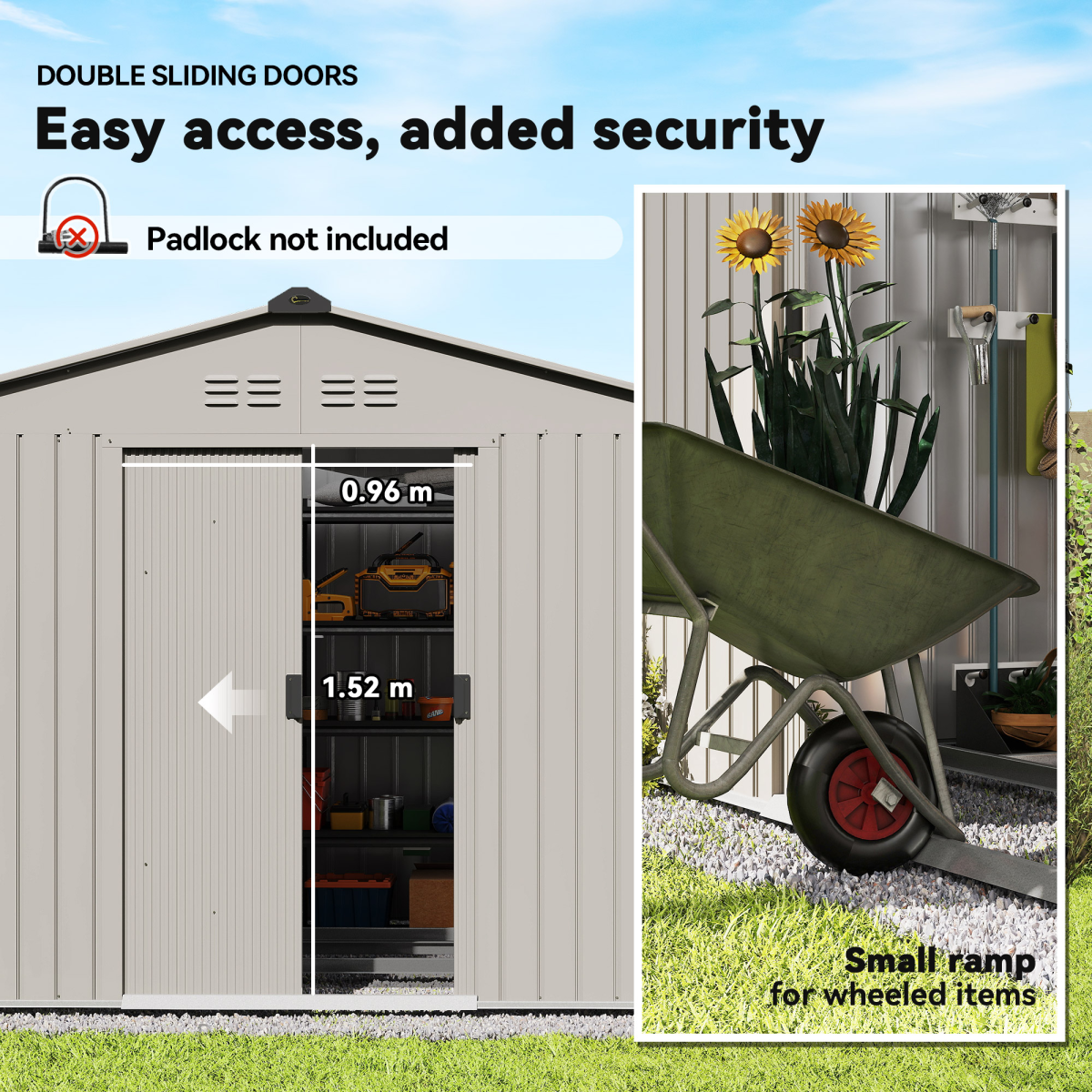 Outsunny 9 x 6FT Galvanised Garden Storage Shed with Sliding Door, Grey - Hot Tub Shop