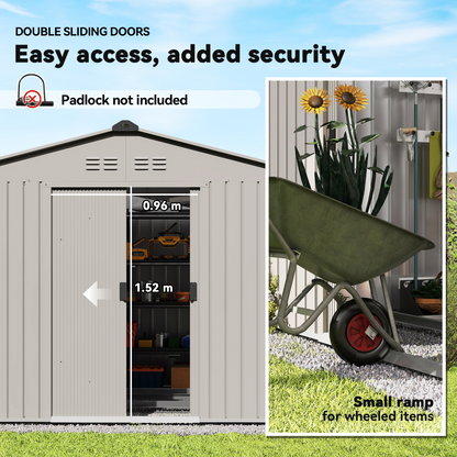 Outsunny 9 x 6FT Galvanised Garden Storage Shed with Sliding Door, Grey - Hot Tub Shop