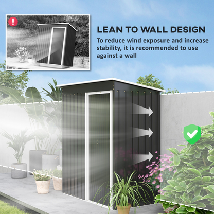 Outsunny 5 x 3ft Garden Storage Shed Sliding Door Sloped Roof Tool, Black - Hot Tub Shop