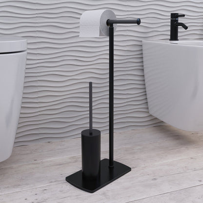 Origins Living Gedy Florida Bathroom Butler With Double Swivel Toilet Roll Holder & Brush Set Matt Black - Hot Tub Shop