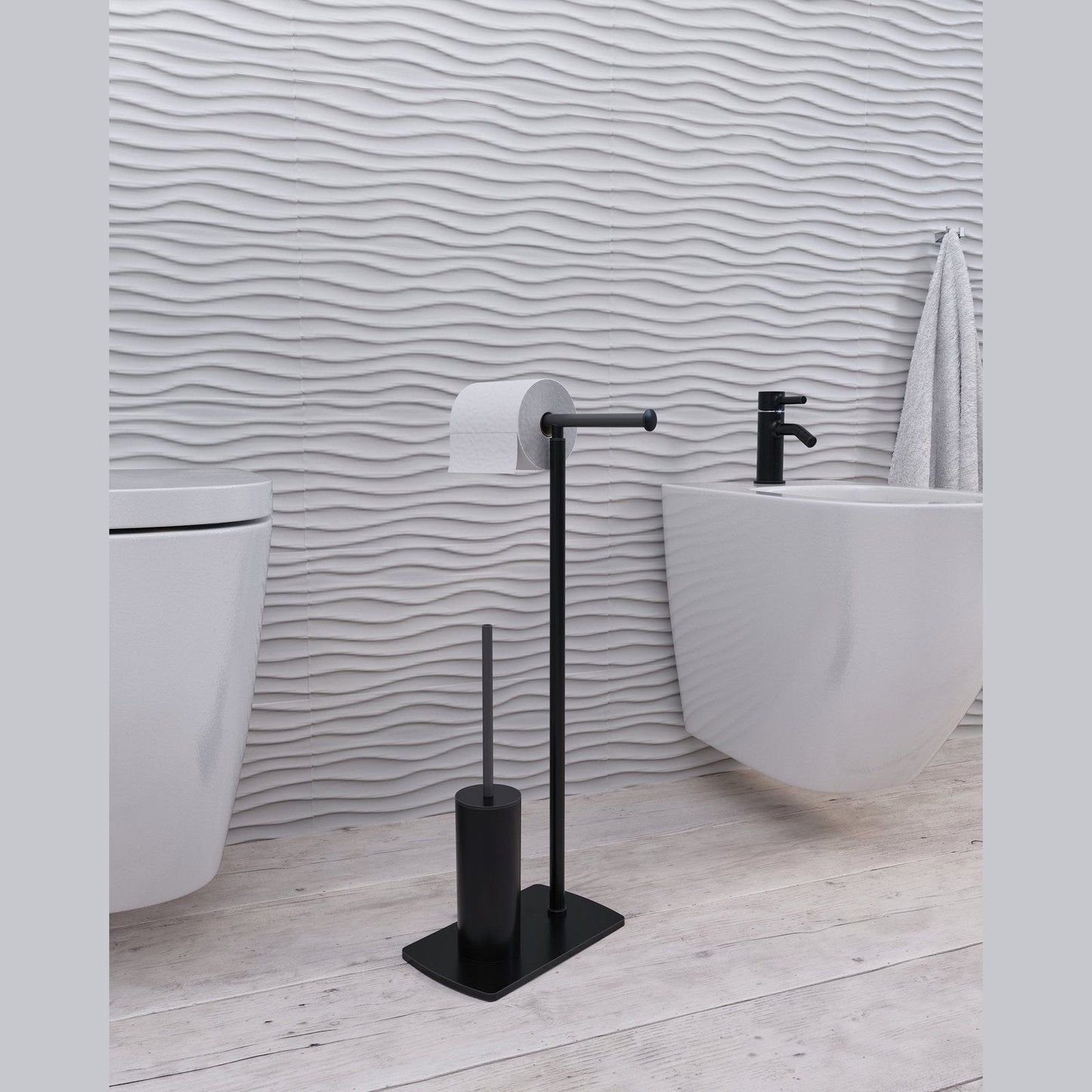 Origins Living Gedy Florida Bathroom Butler With Double Swivel Toilet Roll Holder & Brush Set Matt Black - Hot Tub Shop
