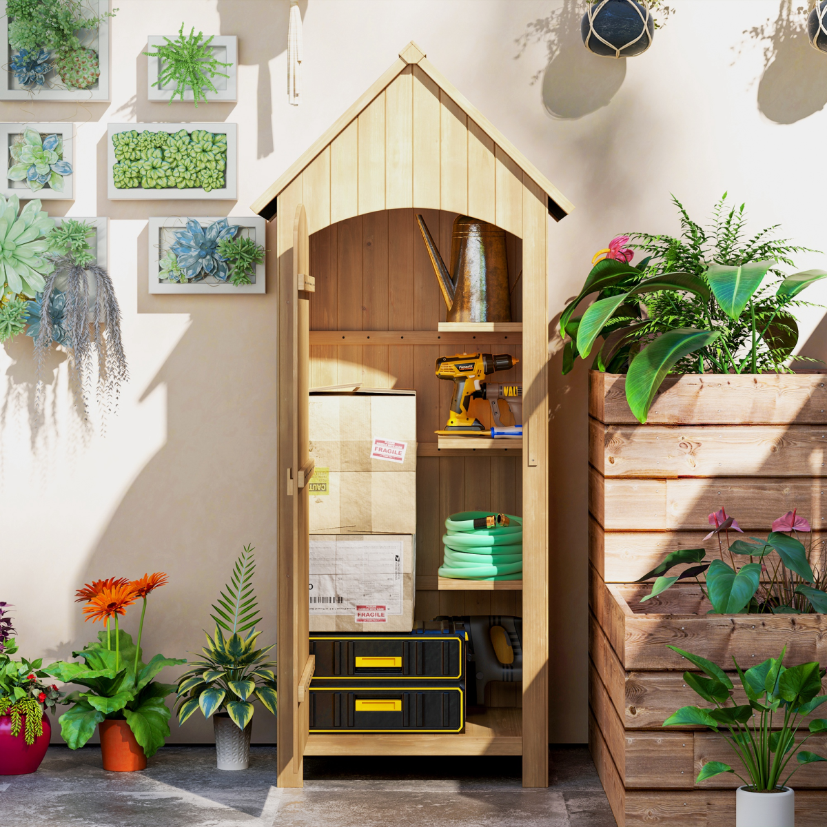 Outsunny Wooden Small Garden Shed with 3 Shelves and Tilt Roof - Hot Tub Shop