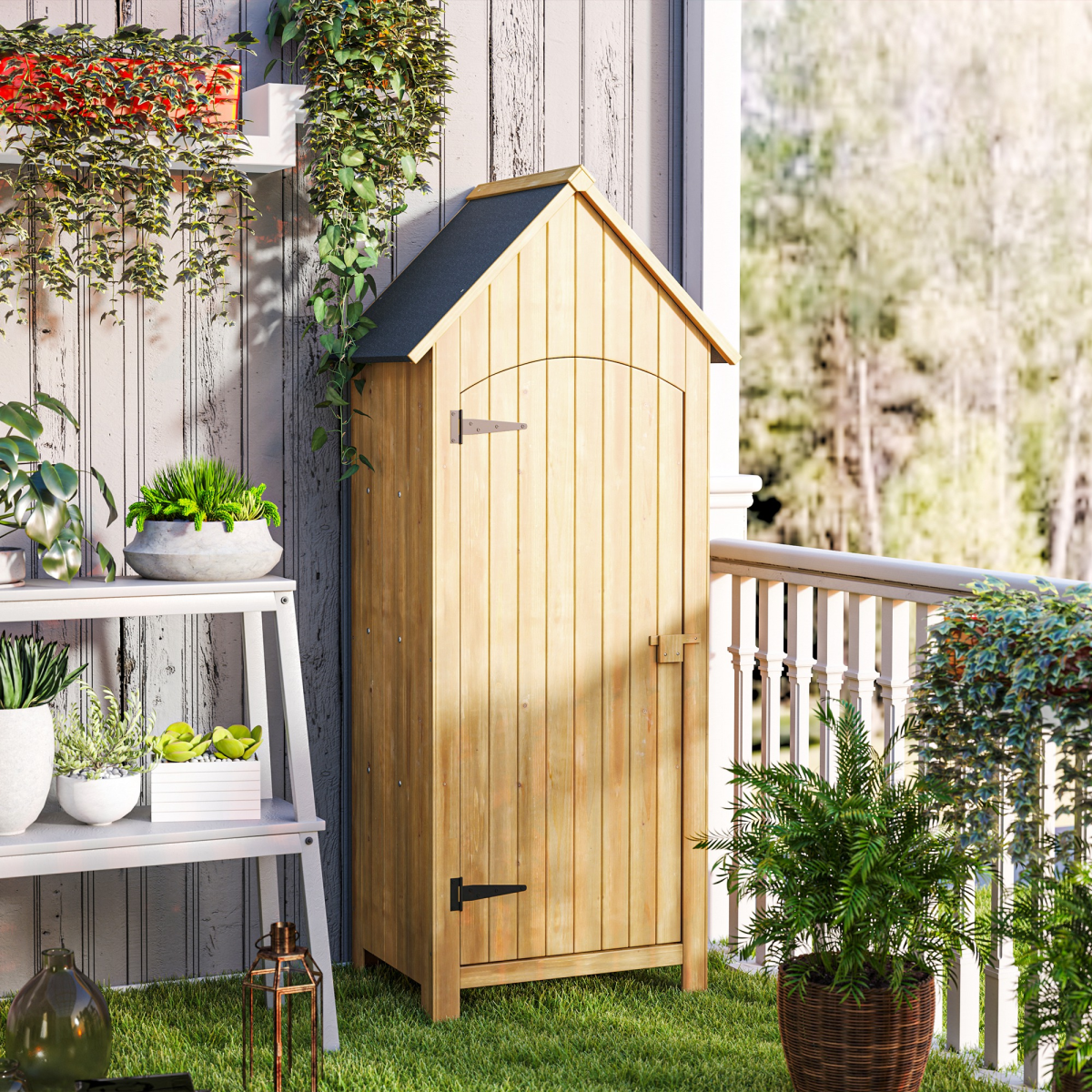 Outsunny Wooden Small Garden Shed with 3 Shelves and Tilt Roof - Hot Tub Shop