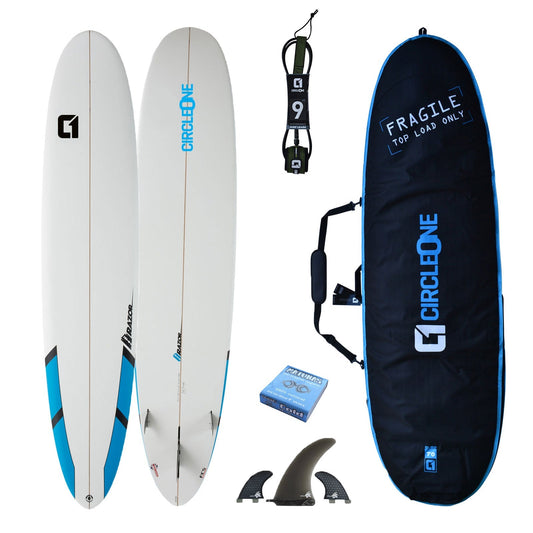 9ft Razor Round Tail Longboard Surfboard Package - Includes Bag, Leash, Fins, Wax - Hot Tub Shop