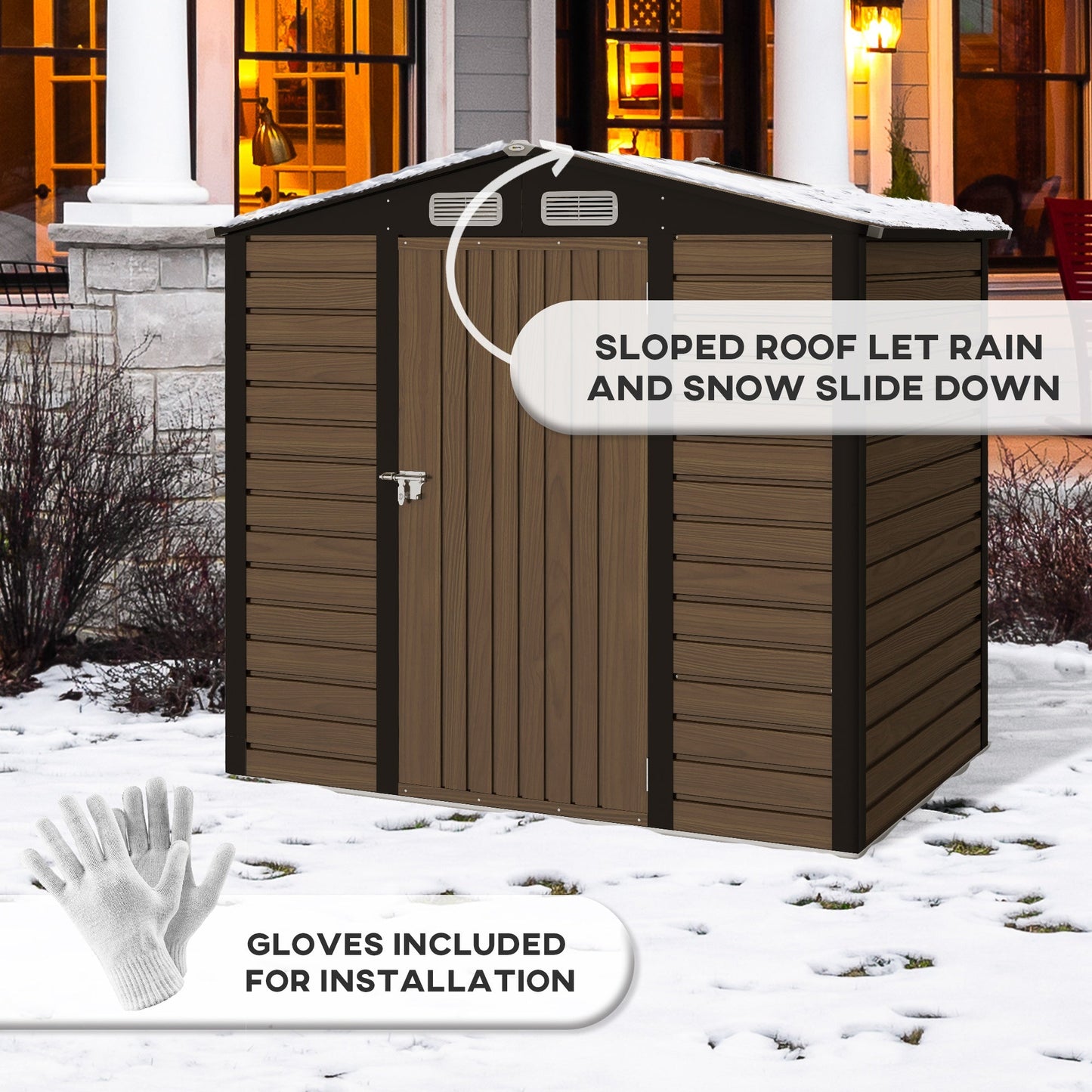 Outsunny 6.2 x 4.3ft Garden Metal Shed with Vent for Garden, Patio, Oak