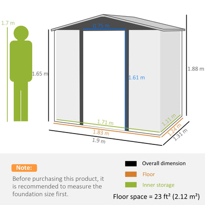 Outsunny 6.2 x 4.3ft Garden Metal Shed with Vent for Garden, Patio, Oak
