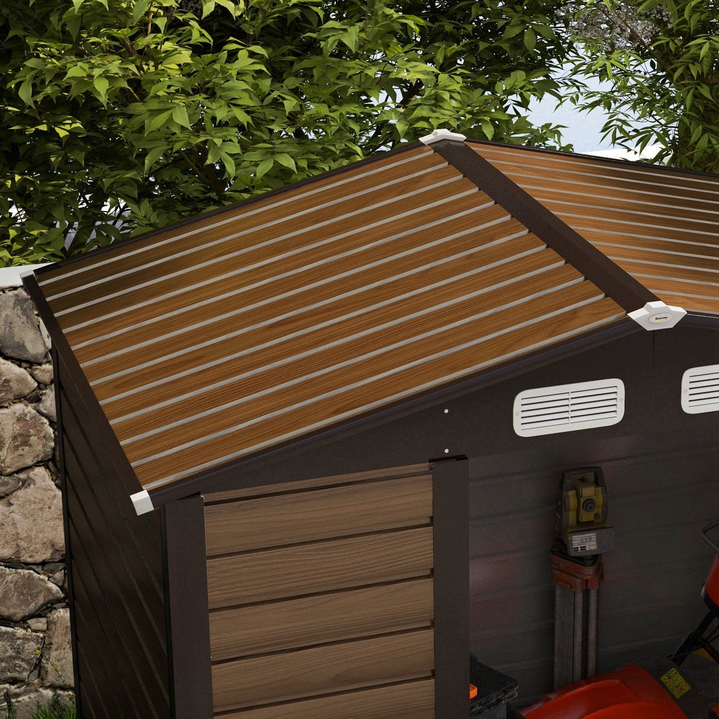 Outsunny 6.2 x 4.3ft Garden Metal Shed with Vent for Garden, Patio, Oak