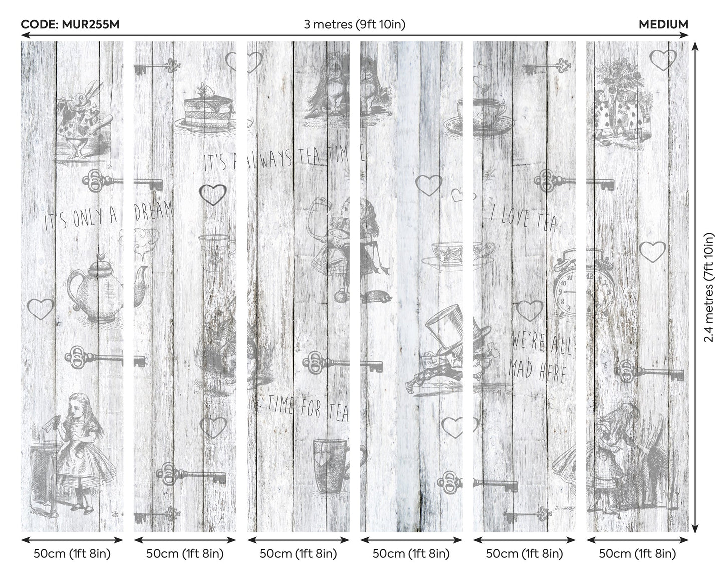 Origin Murals Alice In Wonderland Vintage Wood White 300cm X 240cm