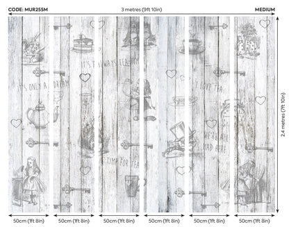 Origin Murals Alice In Wonderland Vintage Wood White 300cm X 240cm