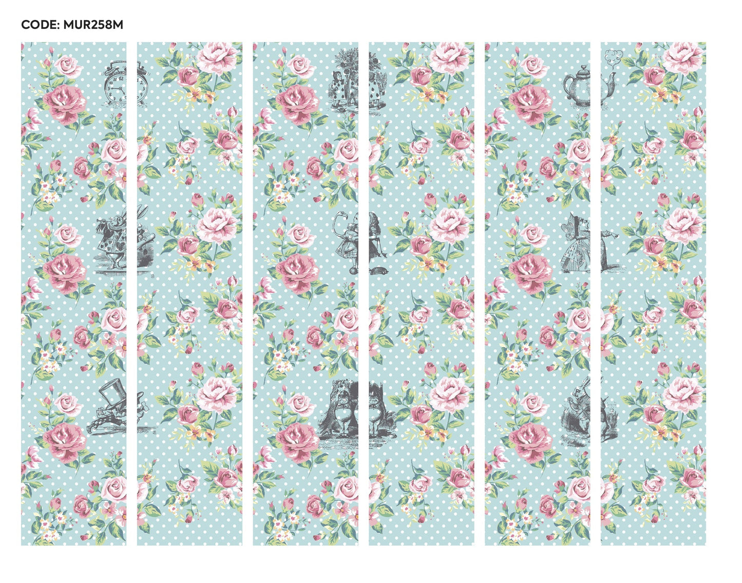 Origin Murals Alice In Wonderland English Rose Print Blue 300cm X 240cm