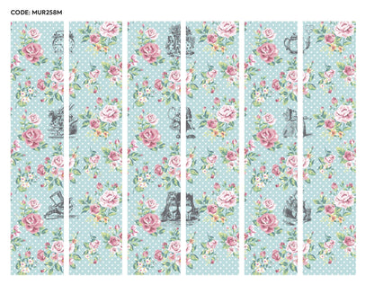 Origin Murals Alice In Wonderland English Rose Print Blue 300cm X 240cm