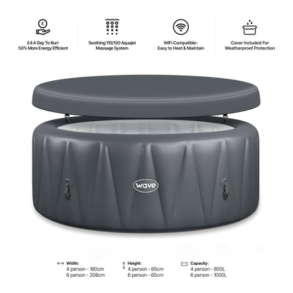 Atlantic | 4/6-Person Inflatable Hot Tub | Integrated Heater | UKCA