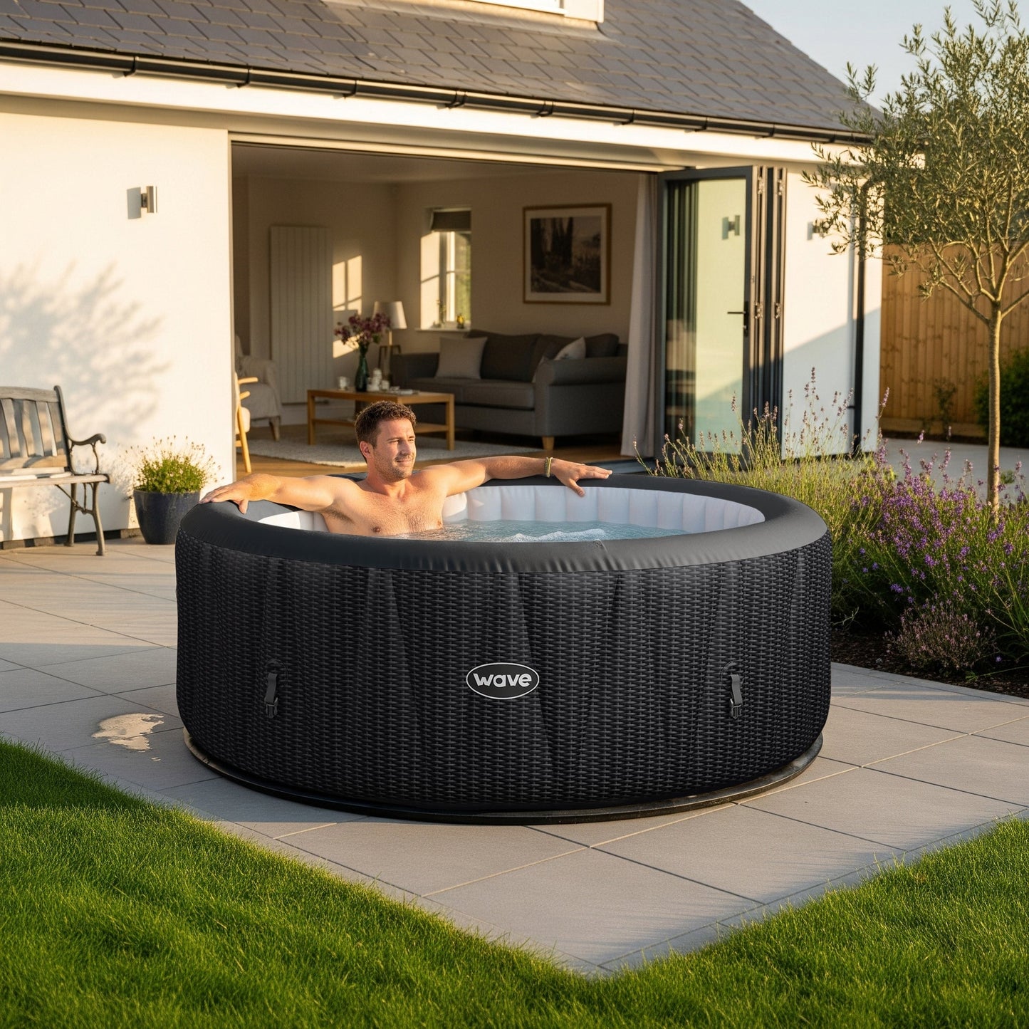 Wave Atlantic 6 Person Inflatable Hot Tub - Slate Rattan (Energy Efficient Bundle)