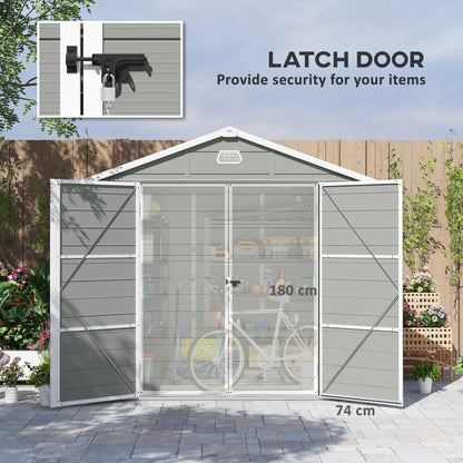 Outsunny 8 x 6ft Garden Shed Storage w/ Foundation Kit, Vents, Light Grey