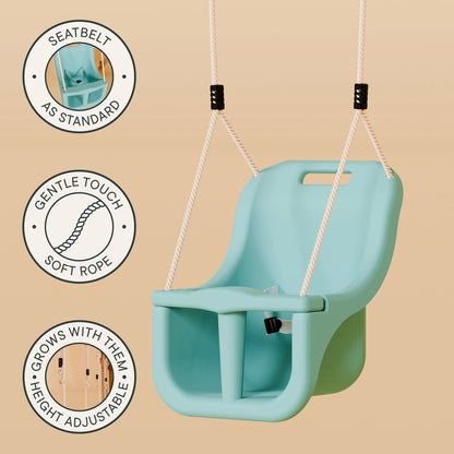 Double Wooden Swing Set with Baby Swing and Slide - Mossy Hollow II