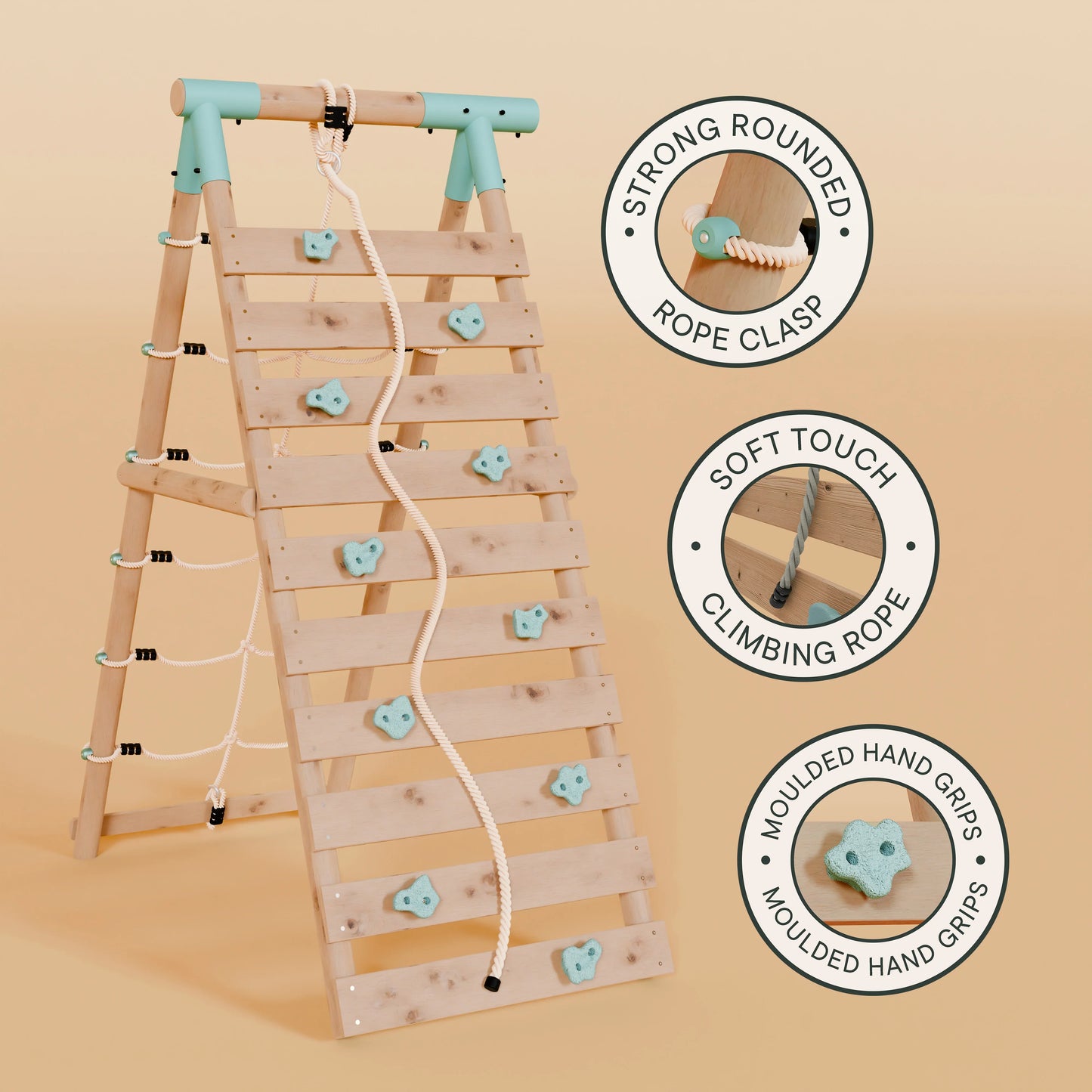 Single Wooden Baby Swing Set with Climbing Wall and Slide - Badger Brook II