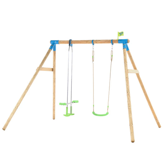 TP Knightswood Double Wooden Swing Set With Glide Ride