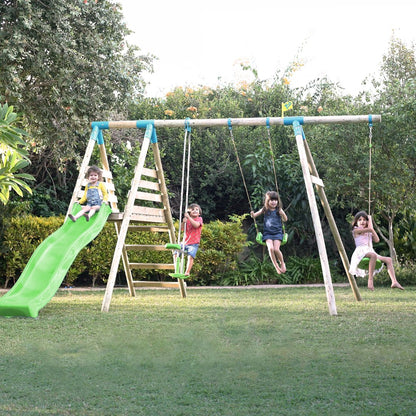 TP Knightswood Triple Wooden Swing & Slide Set With Glide Ride & Button Seat