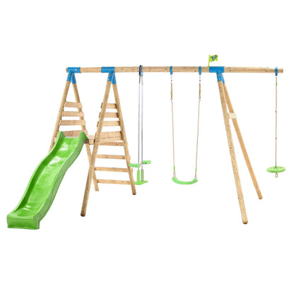 TP Knightswood Triple Wooden Swing & Slide Set With Glide Ride & Button Seat