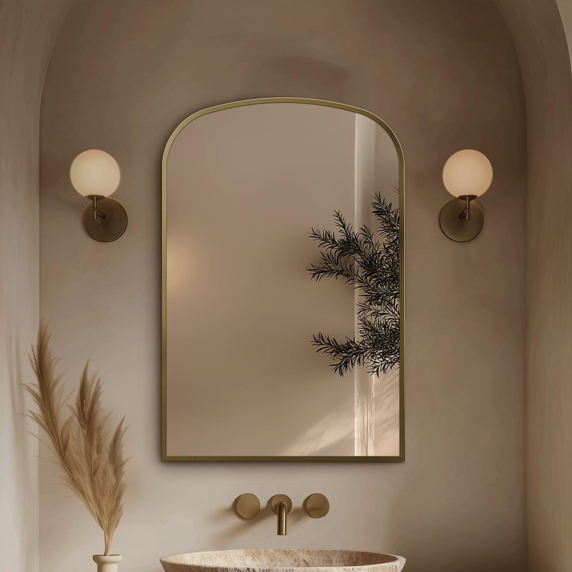 Origins Living Delphine Overmantle Arch Mirror 60 X 90cm Brushed Brass - Hot Tub Shop
