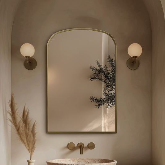 Origins Living Delphine Overmantle Arch Mirror 60 X 90cm Brushed Brass - Hot Tub Shop