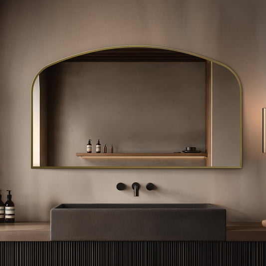 Origins Living Delphine Overmantle Arch Mirror 120 X 70cm Brushed Brass - Hot Tub Shop