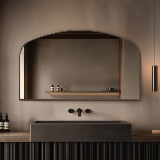 Origins Living Delphine Overmantle Arch Mirror 120 X 70cm Brushed Bronze - Hot Tub Shop