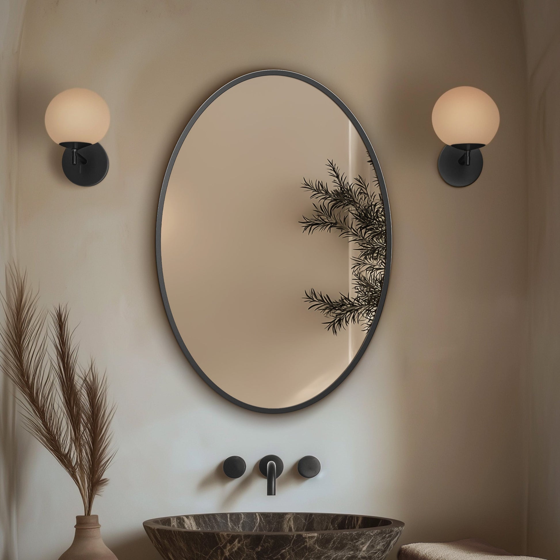 Origins Living Delphine Oval Mirror 55 X 80cm Gunmetal - Hot Tub Shop