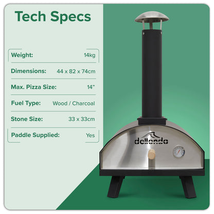 Wood-Fired 14" Pizza Oven and Smoking Oven - Portable, Black/Stainless Steel - DG10