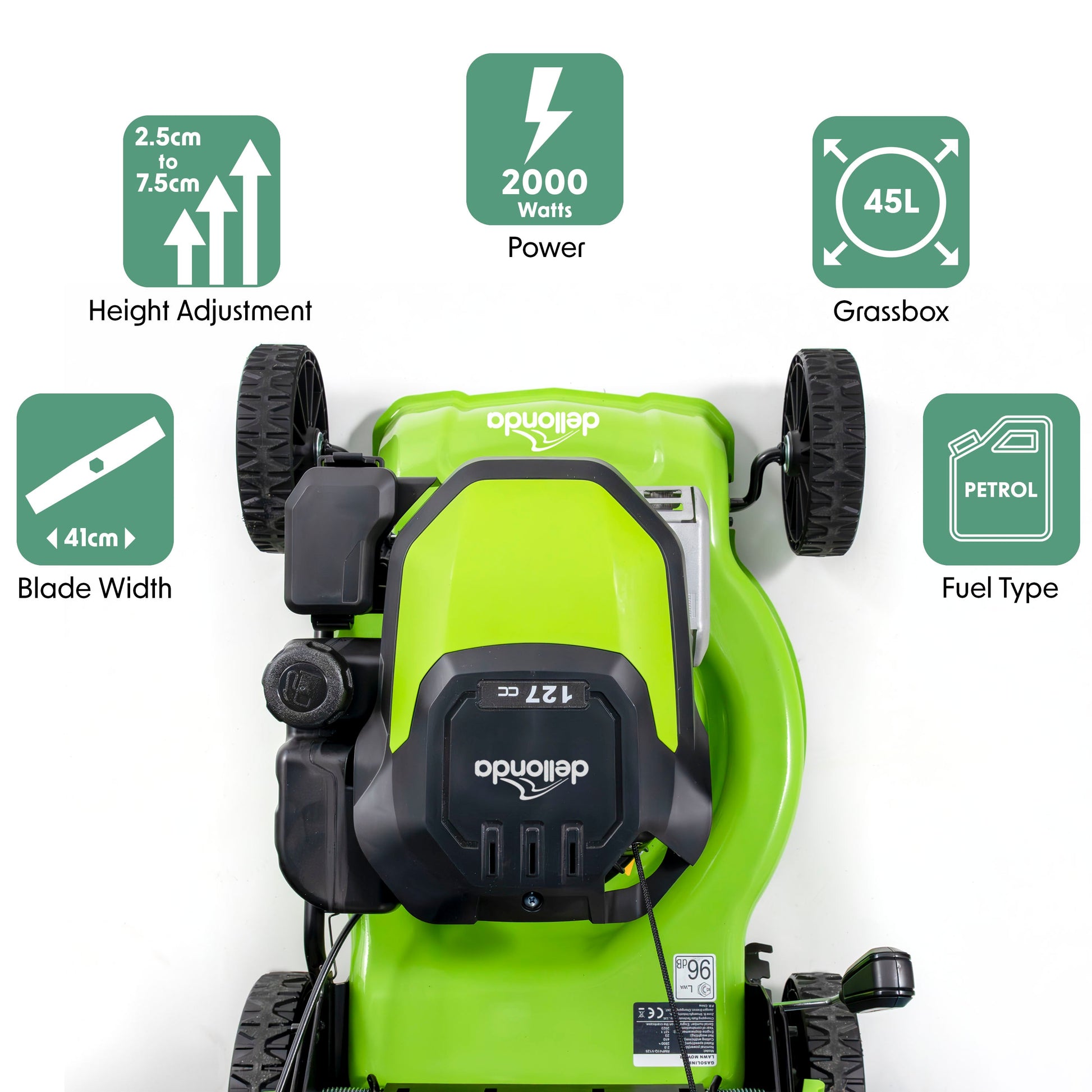 127cc 17"/41cm Hand-Propelled Petrol Lawnmower, 4-Stroke - DG100 - Hot Tub Shop