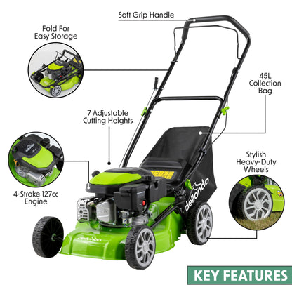 127cc 17"/41cm Hand-Propelled Petrol Lawnmower, 4-Stroke - DG100 - Hot Tub Shop