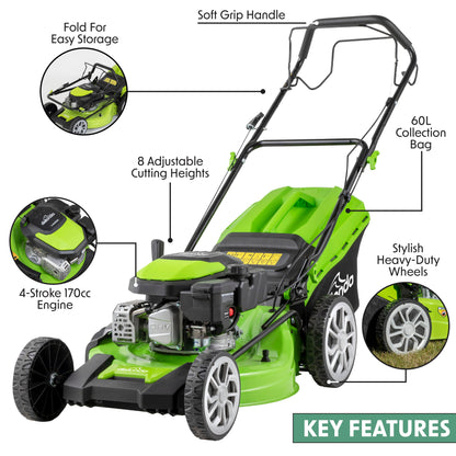 170cc 20"/51cm Self-Propelled Petrol Lawnmower, 4-Stroke - DG102 - Hot Tub Shop