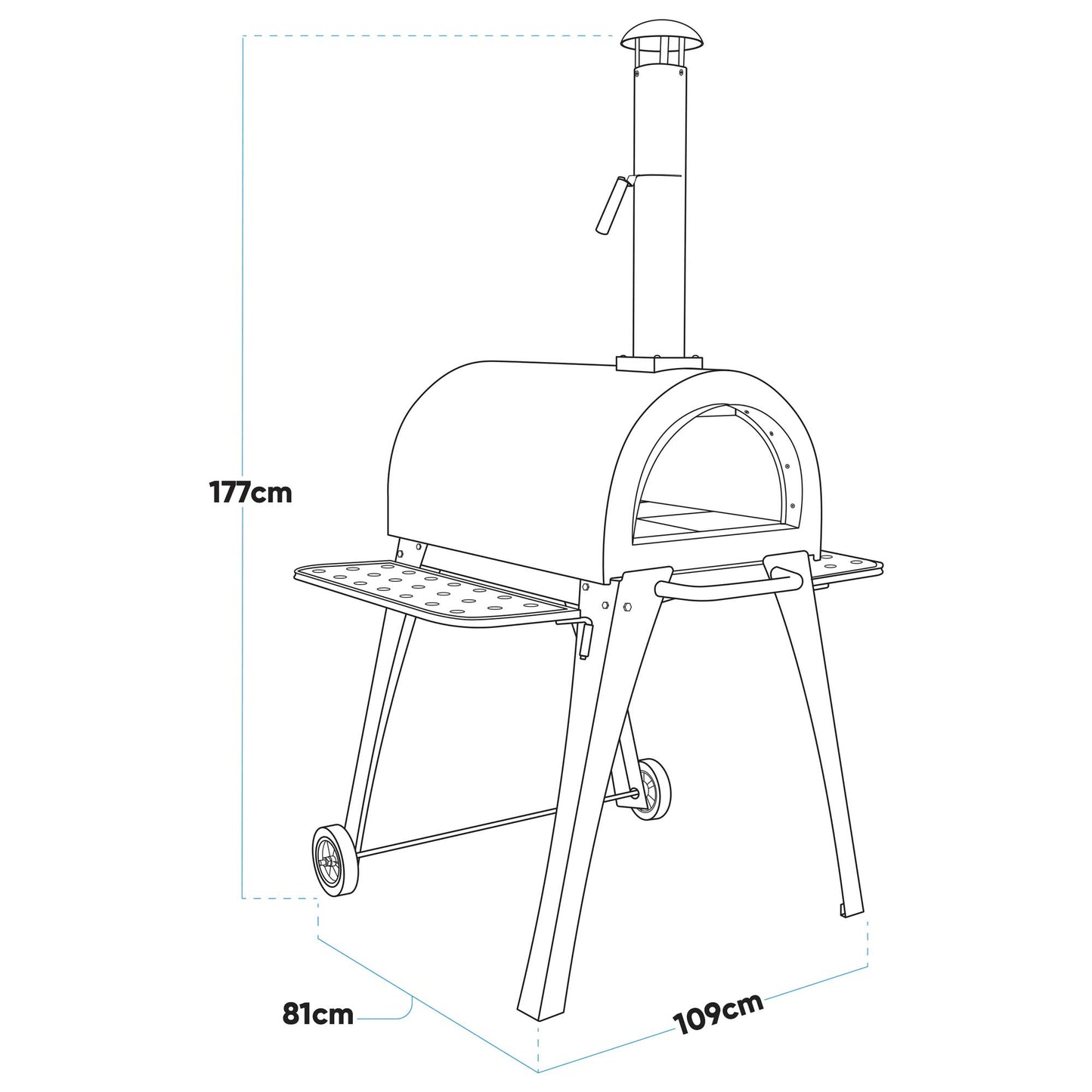 Freestanding Outdoor Wood-Fired Pizza Oven & Smoker with Side Shelves & Stand - DG103