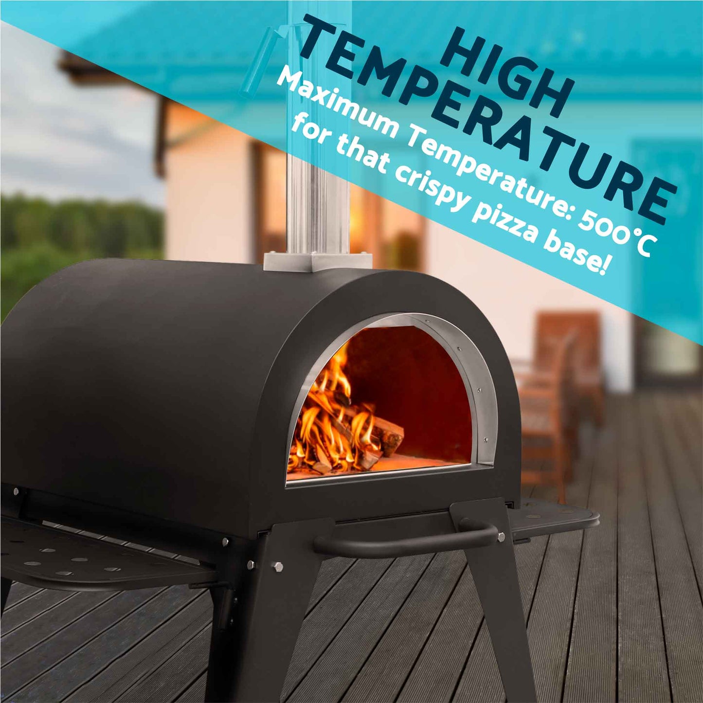 Freestanding Outdoor Wood-Fired Pizza Oven & Smoker with Side Shelves & Stand - DG103