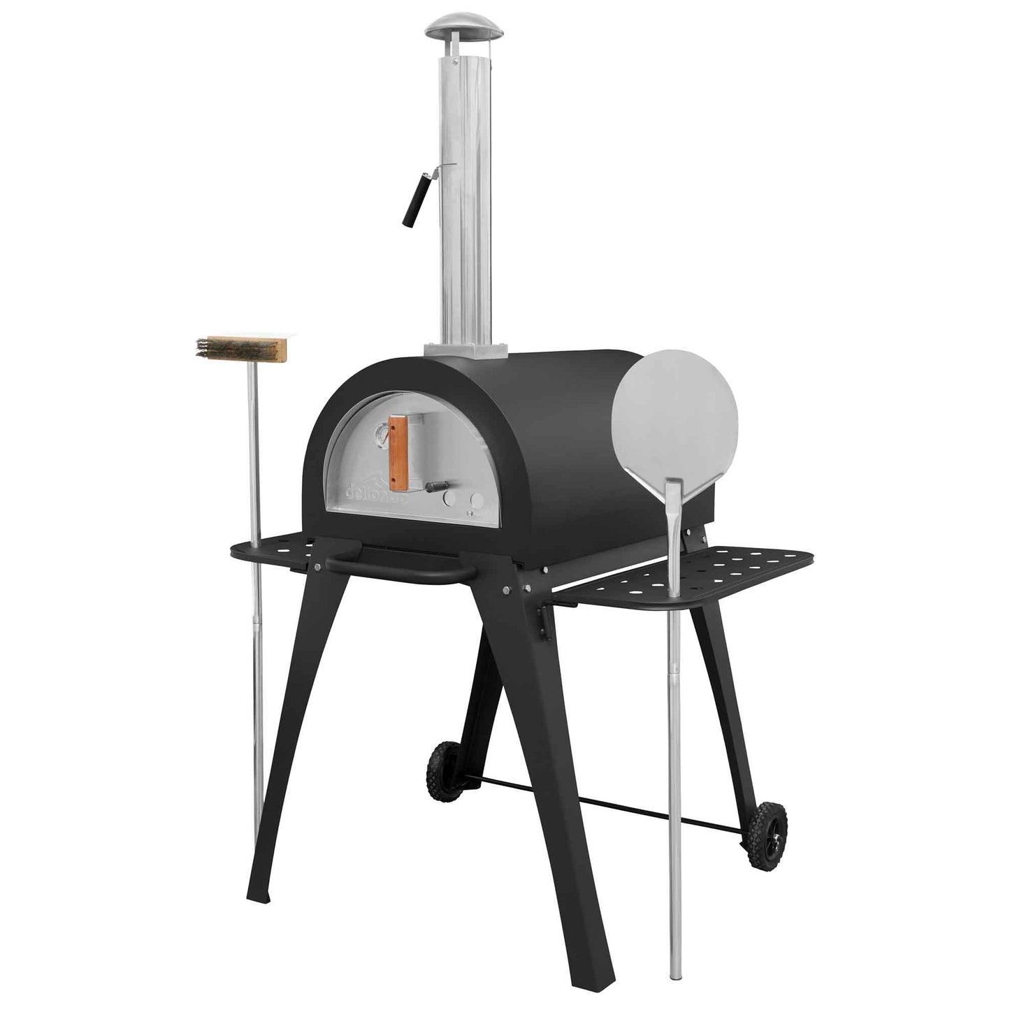Freestanding Outdoor Wood-Fired Pizza Oven & Smoker with Side Shelves & Stand - DG103