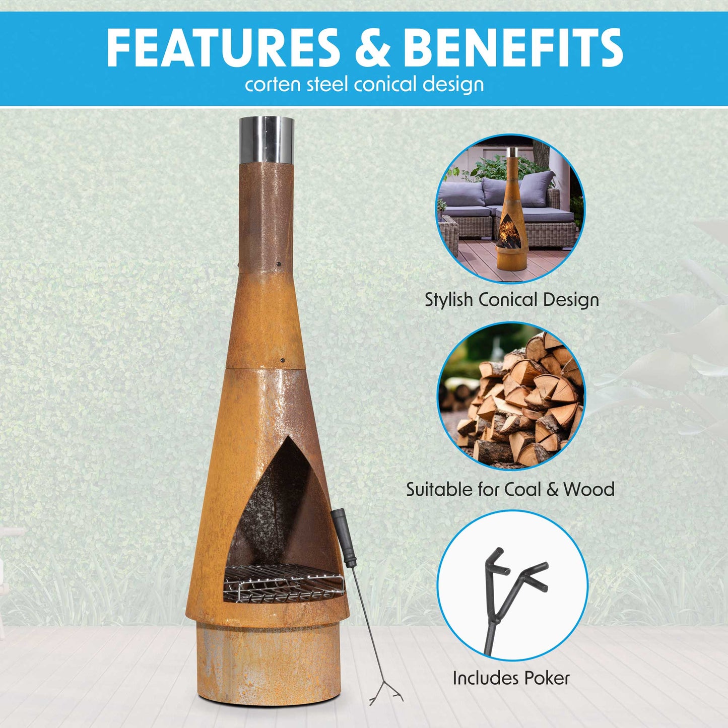 Conical Chiminea - Corten Steel