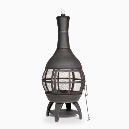 Deluxe 360° Chiminea/Fire Pit/Outdoor Heater inc Fire Poker & Cover - Antique Bronze Finish - DG241 - Hot Tub Shop