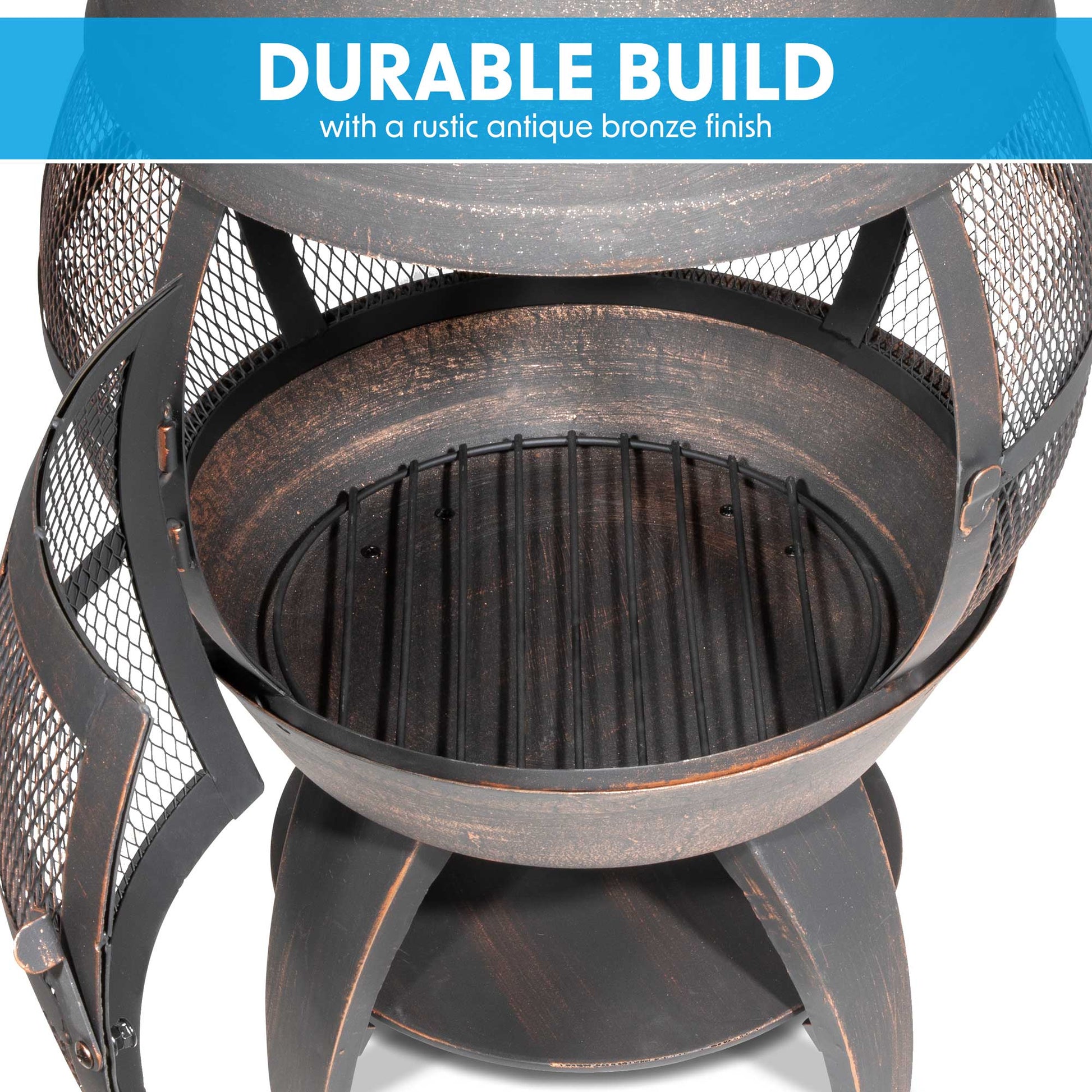 Deluxe 360° Chiminea/Fire Pit/Outdoor Heater inc Fire Poker & Cover - Antique Bronze Finish - DG241 - Hot Tub Shop