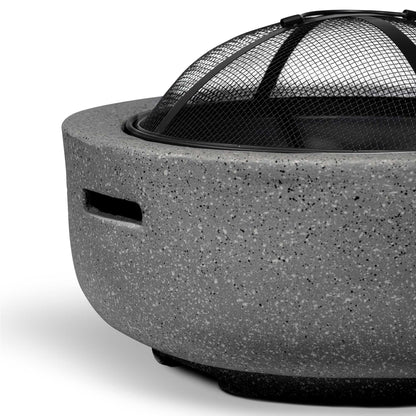 Round MgO Fire Pit with BBQ Grill, Ø60cm, Safety Mesh Screen - Dark Grey - DG189