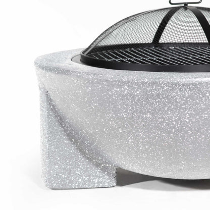 Round MgO Fire Pit with BBQ Grill, Ø75cm, Safety Mesh Screen, Light Grey - DG190